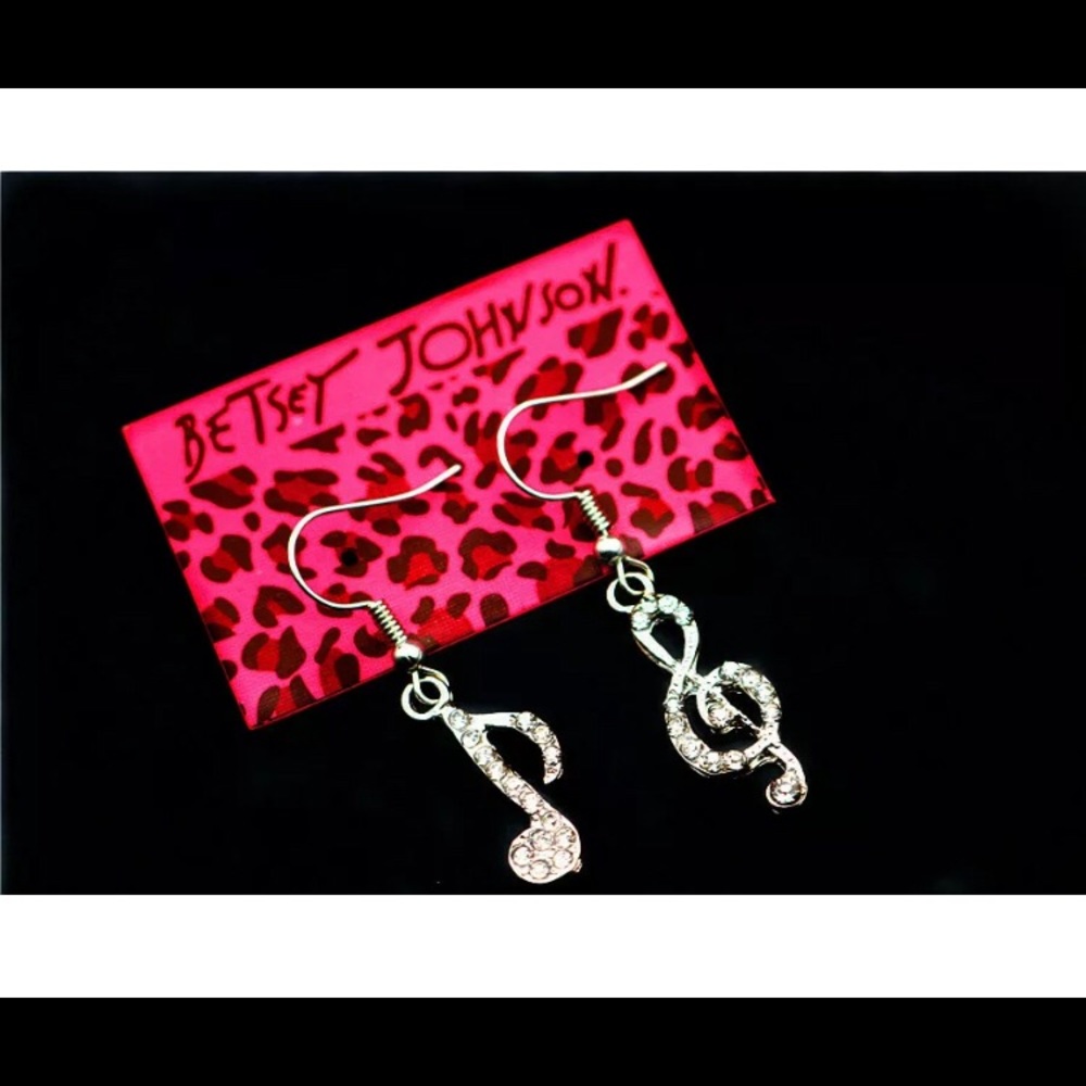 Silver and crystal musical notes earrings